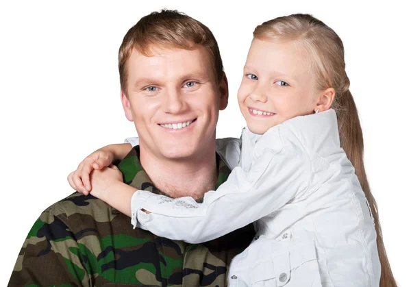 Katonai katona ember kislány — Stock Fotó