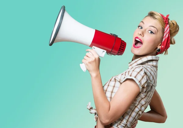 Woman holding megaphone — Stock Photo, Image