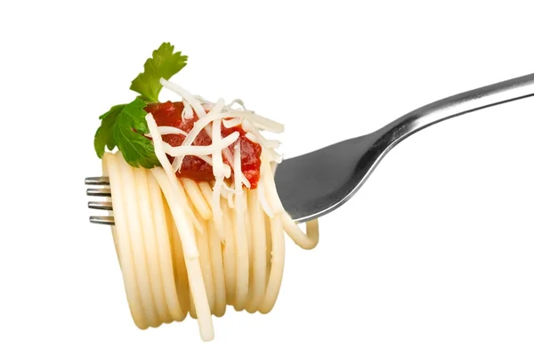 Tenedor con espaguetis a su alrededor —  Fotos de Stock