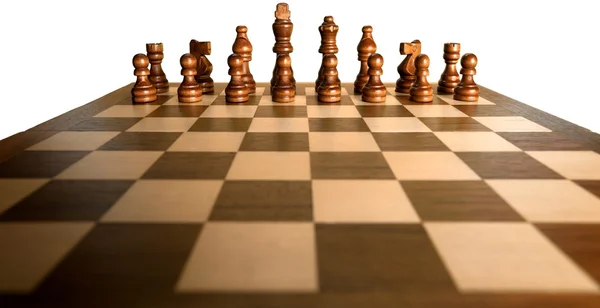 Potongan catur diatur pada papan catur — Stok Foto