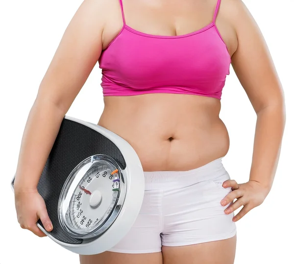 Fat female belly and scale — Stock Photo, Image