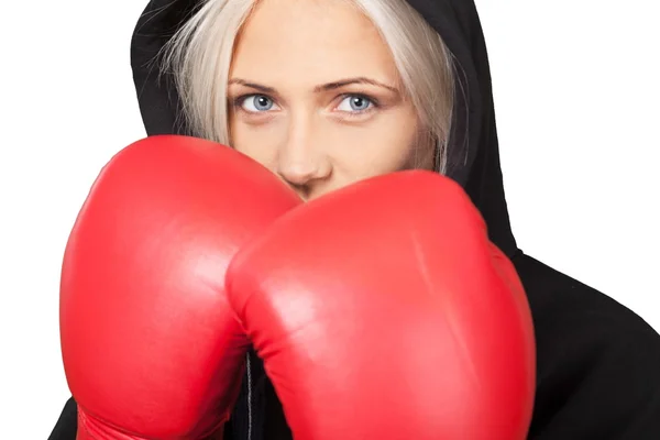 Femme portant des gants de boxe — Photo