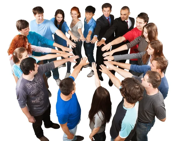 Grupo Colegas Sorrindo Dando Mãos Juntos Conceito Trabalho Equipe — Fotografia de Stock