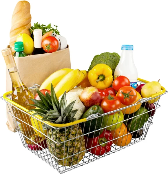 Friss zöldségek, bevásárló kosár — Stock Fotó