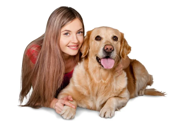 Schöne Frau mit Hund — Stockfoto