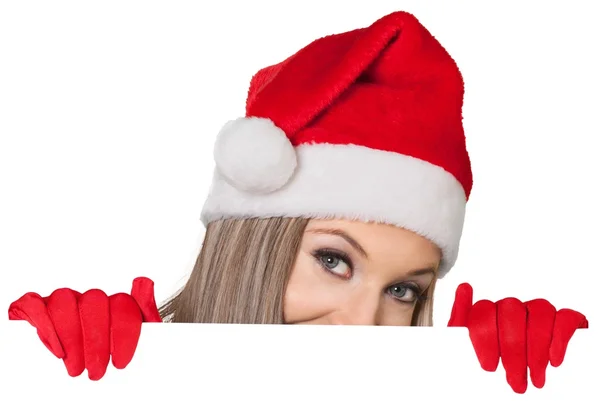 Schöne Frau mit Weihnachtsmütze — Stockfoto