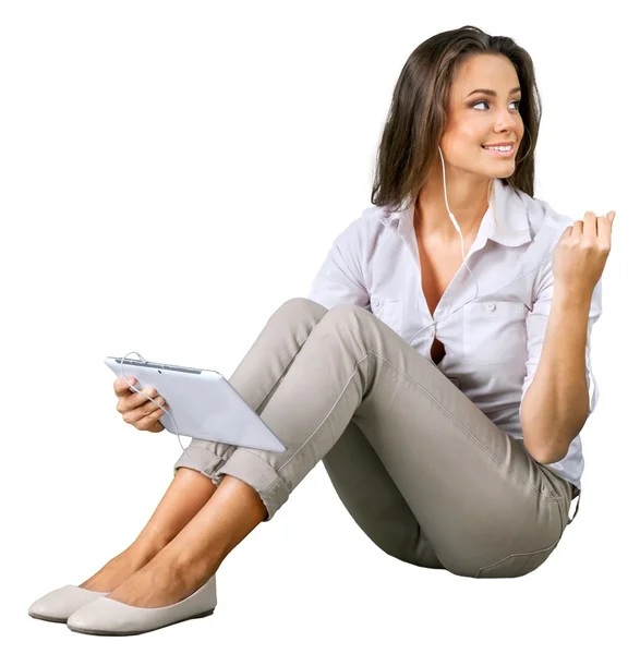 Young  pretty woman with tablet pc — Stock Photo, Image