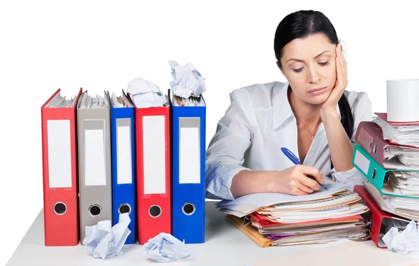 Businesswoman with many papers — Stock Photo, Image