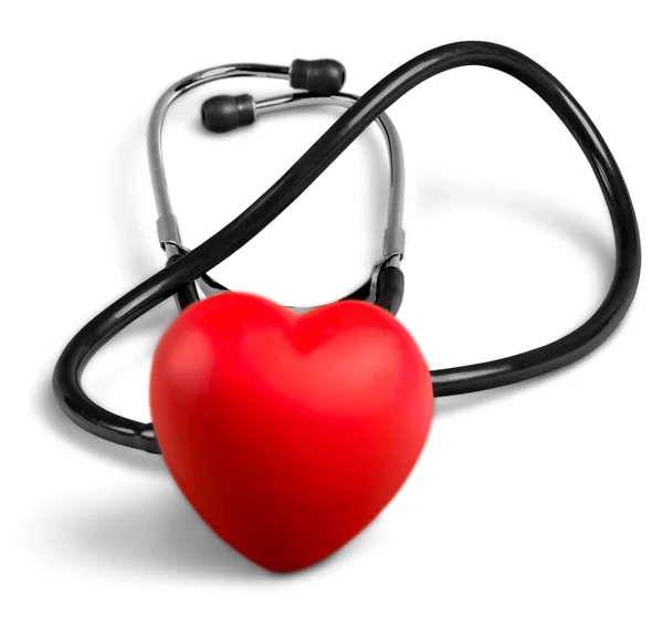 Inima roșie și un stetoscop — Fotografie, imagine de stoc