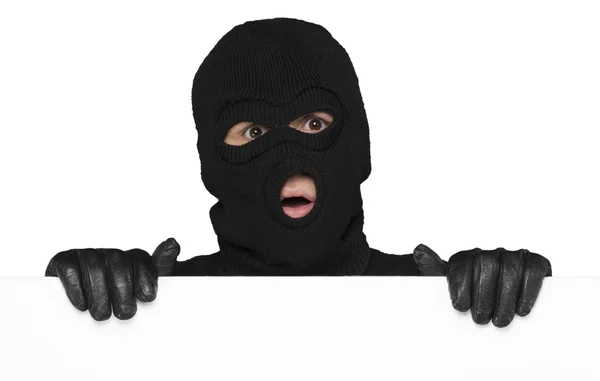 Tjuv mannen i svart balaclava — Stockfoto