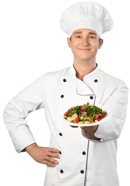 Cozinheiro chef masculino preparando salada — Fotografia de Stock