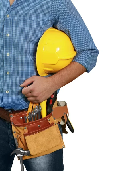 Männlicher Arbeiter mit Werkzeuggurt — Stockfoto