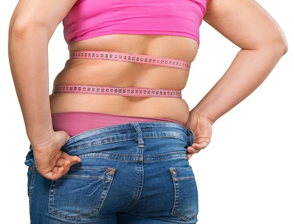 Fat woman measuring her stomach Stock Picture