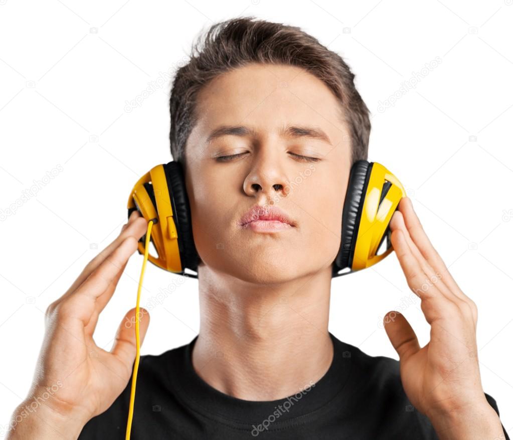 young man in headphones