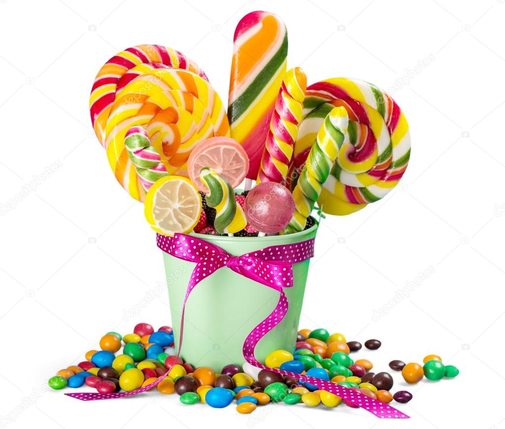 Colorful candies in bucket
