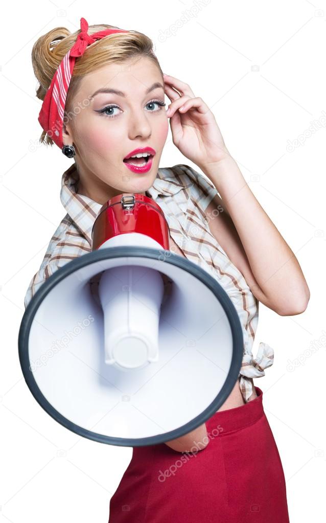 Portrait of woman holding megaphone