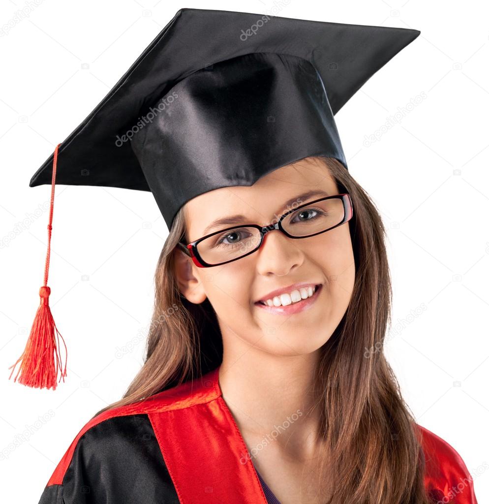 beautiful graduation girl in glasses