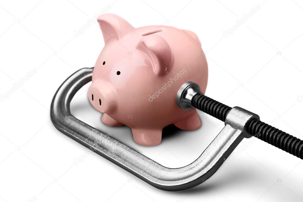 Pink piggy bank and clamp