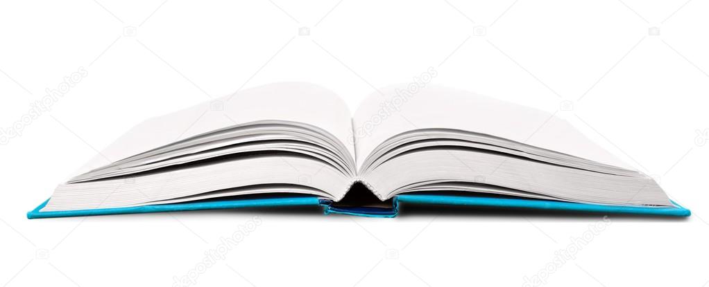 Opened book on white background.