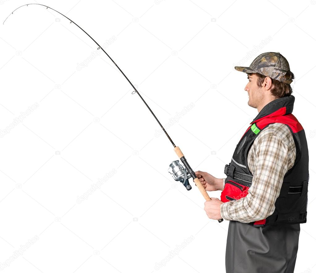 male fisherman with fishing rod