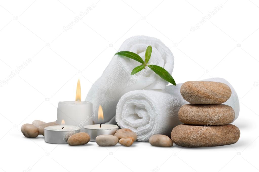 basalt stones and towels