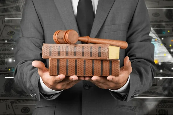 Lawyer with gavel judge and books — Stock Photo, Image