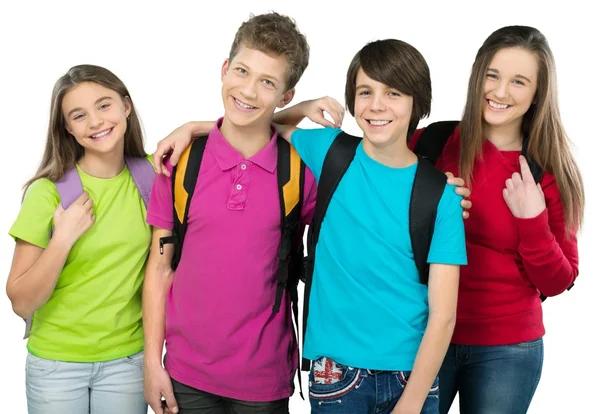 Crianças de escola amigáveis com mochilas — Fotografia de Stock