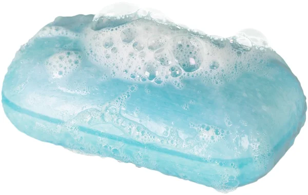 Blauwe zeep met schuim — Stockfoto