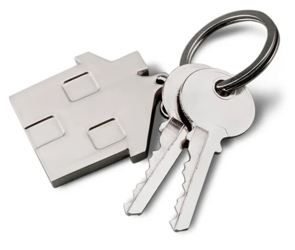 House shaped keychain and keys — Stock Photo, Image