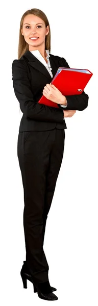 Young businesswoman holding red folder — Stock Photo, Image