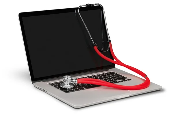 Laptop diagnosis with  stethoscope Royalty Free Stock Photos