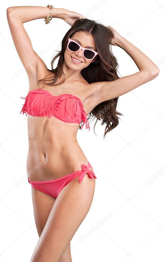 Beautiful woman  in fashionable swimsuit