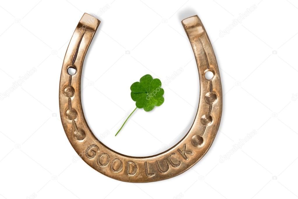 metal horseshoe and clover leaf