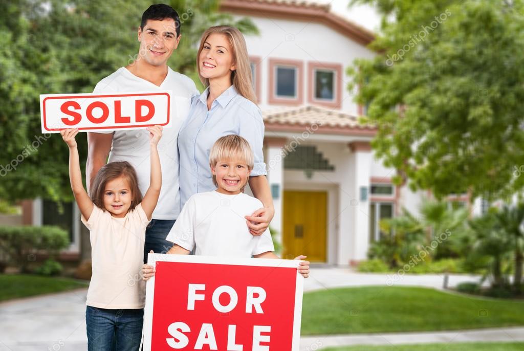 Happy Family with for sale sign