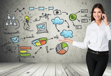 telefon ile genç iş kadını