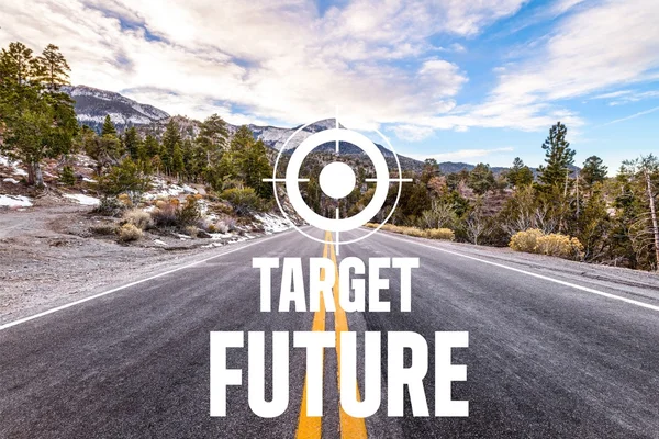 Tagret  Future written on desert road — Stock Photo, Image