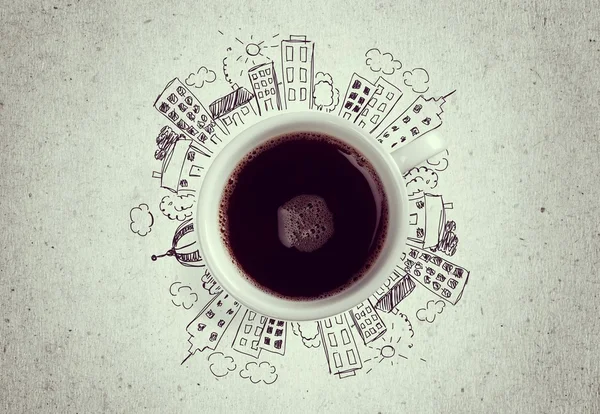 Coupe de café et concept de ville moderne — Photo