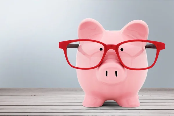 Banco porquinho em óculos — Fotografia de Stock