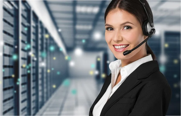 Cara de mujer joven con auriculares —  Fotos de Stock