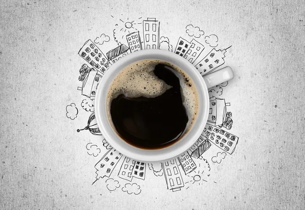 Tasse Kaffee und modernes Stadtkonzept — Stockfoto