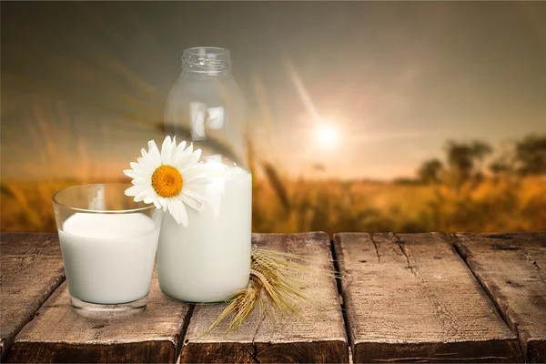 Glass of milk and bottle — Stock Photo, Image