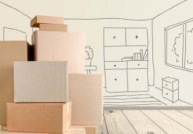  Arka planda bir sürü karton kutu var