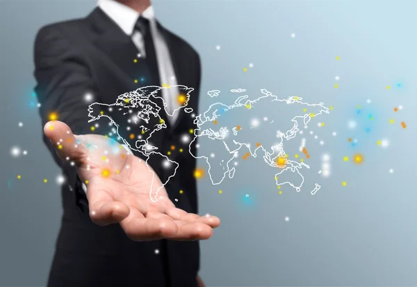 World map connection in hand — Stock Photo, Image