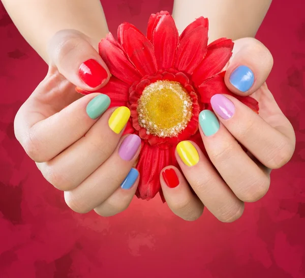 Mãos de mulher com manicura brilhante — Fotografia de Stock