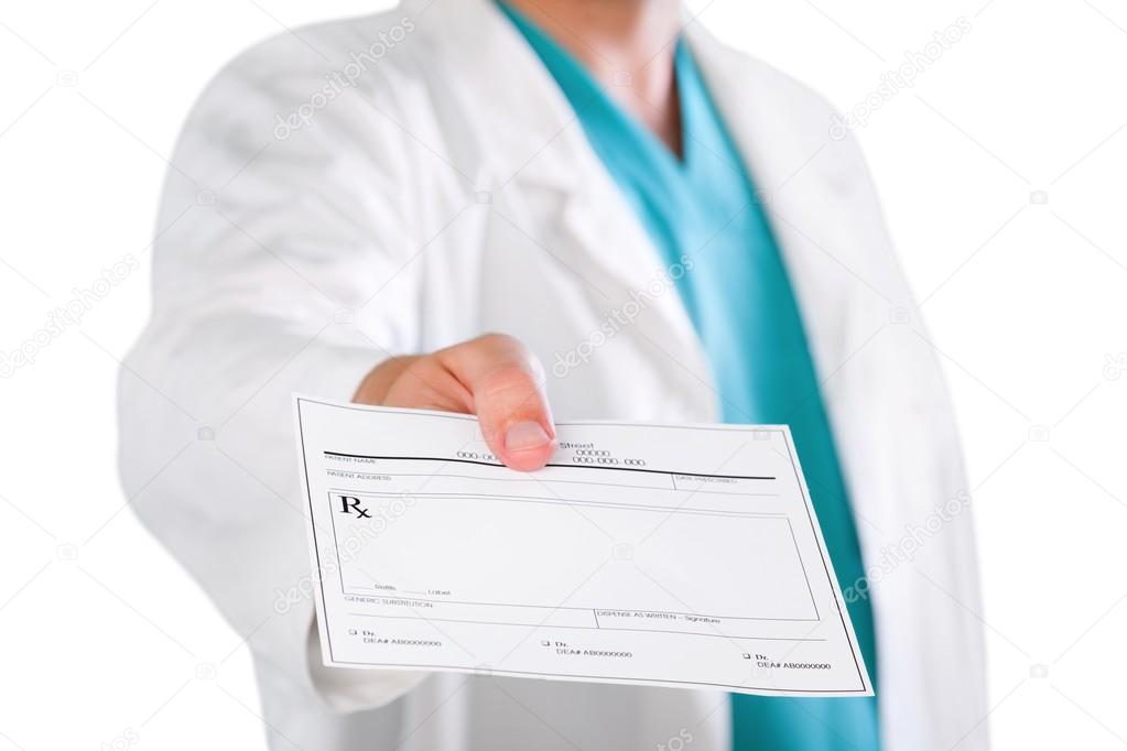 doctor hand  giving prescription to patient 