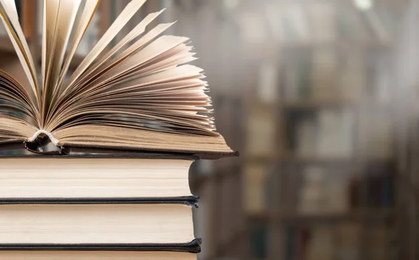 Stack New Study Books Table Background Bookshelf Library — Photo