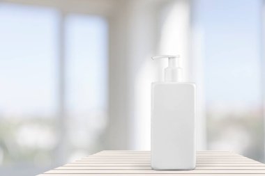 COVID-19 Coronavirus konsepti için el dezenfektanı şişesi ve peçete.