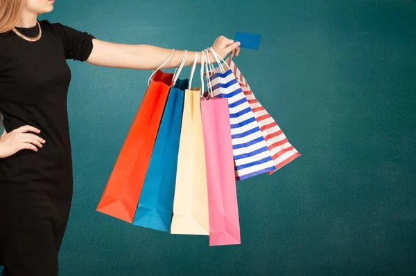 Mano Donna Con Molti Shopping Bag — Foto Stock