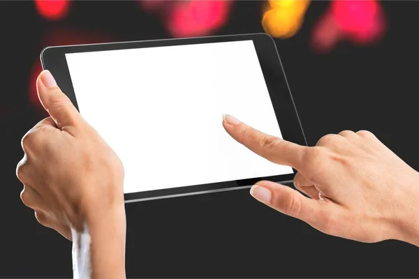 Tablet Počítač Izolovaný Ruce Bílém Pozadí — Stock fotografie