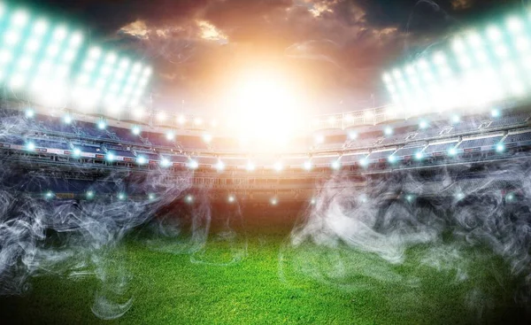 Вид Спортивный Стадион Зеленой Травой Белым Дымом — стоковое фото